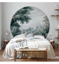 Fototapet rotund - Landscape with a park and lake in retro greens