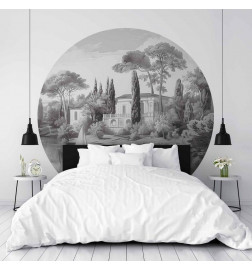 Round Wall Mural - Black and white vintage landscape with a pond