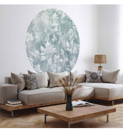 Pyöreä seinämaalaus - Distressed floral patterns in muted turquoises