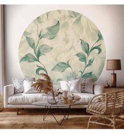 Runde Fototapete - Watercolour green and beige leaves