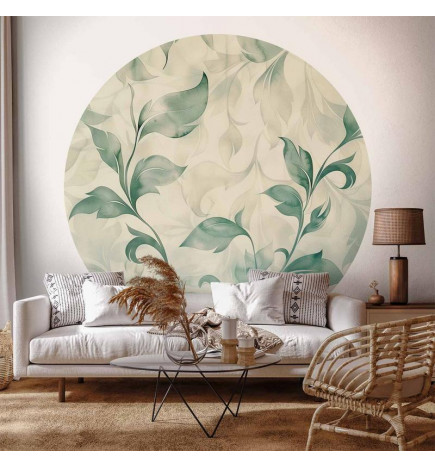 Apaļā fototapete - Watercolour green and beige leaves