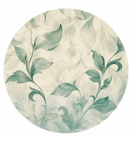 Round Wall Mural - Watercolour green and beige leaves