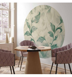Pyöreä seinämaalaus - Watercolour green and beige leaves
