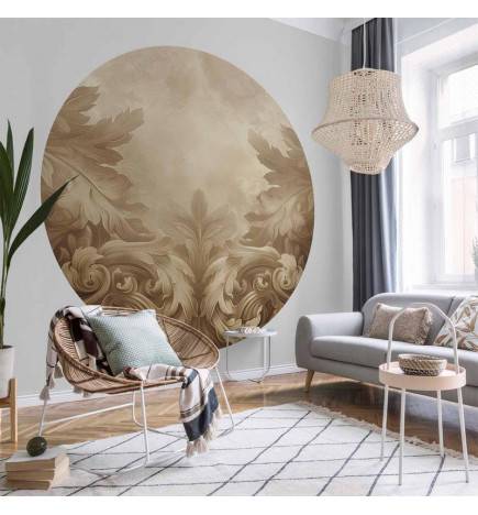Round Wall Mural - Carved ornaments in shades of sepia