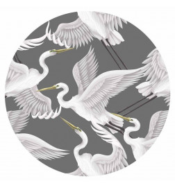 Papier Peint rond - Pastel birds – a delicate pattern of white and grey herons on a light pink background