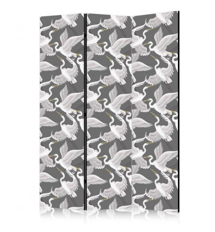 Room Divider - Pastel birds - a delicate pattern of white and grey herons on a light pink background