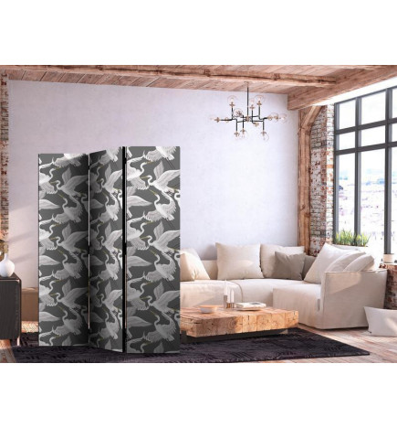 Vouwscherm - Pastel birds - a delicate pattern of white and grey herons on a light pink background