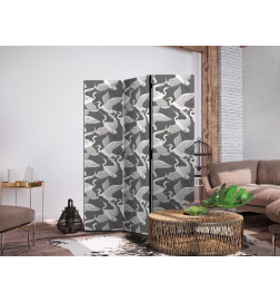 Vouwscherm - Pastel birds - a delicate pattern of white and grey herons on a light pink background