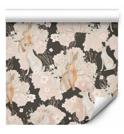 Wallpaper - White and beige hares