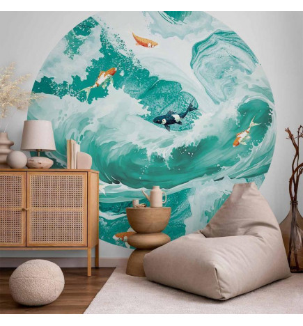 Ronde fotobehang - Fish and waves