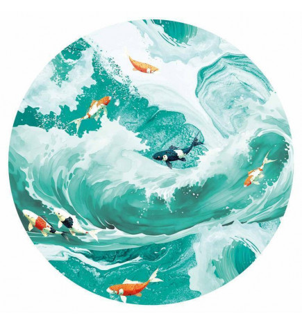 Ronde fotobehang - Fish and waves