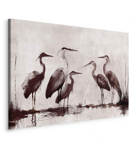 Leinwandbild - Herons painted with ink