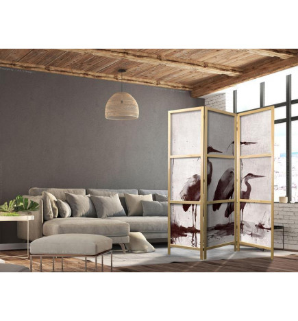Japanese Room Divider - Herons painted with ink