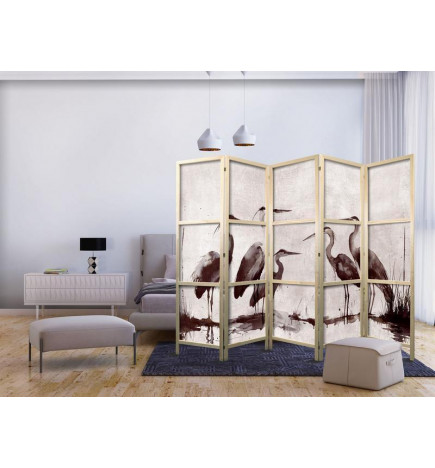 Japanese Room Divider - Herons painted with ink