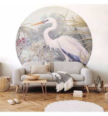 Mural de parede redondo - Heron wading in a pond - illustration in bright colours