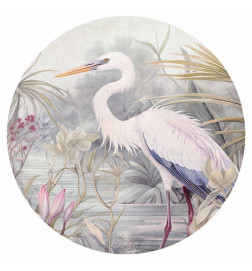 Pyöreä seinämaalaus - Heron wading in a pond - illustration in bright colours