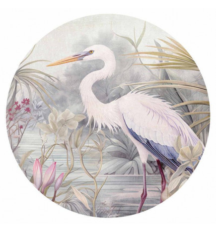 Fototapet rotund - Heron wading in a pond - illustration in bright colours