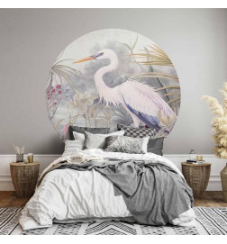 Round Wall Mural - Heron wading in a pond - illustration in bright colours