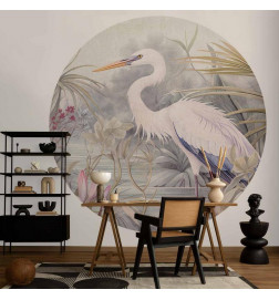 Fototapet rotund - Heron wading in a pond - illustration in bright colours