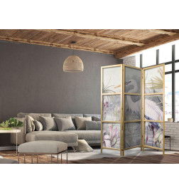 Paravan japonez - Heron wading in a pond – illustration in bright colours