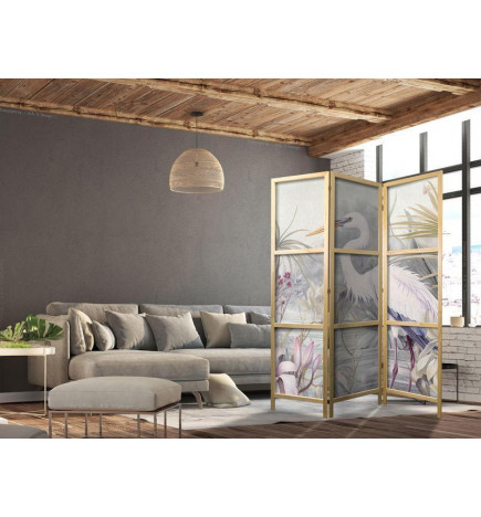 Japanese Room Divider - Heron wading in a pond – illustration in bright colours