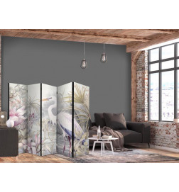Room Divider - Heron wading in a pond - illustration in bright colours
