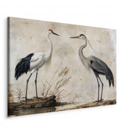 Tableau - Birds from an old engraving - vintage-style illustration depicting a heron and a crane