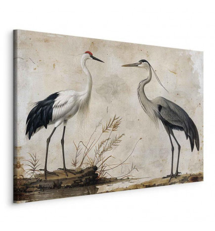 Quadro - Birds from an old engraving - vintage-style illustration depicting a heron and a crane