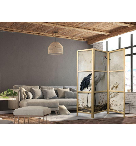 Japanese Room Divider - Birds from an old engraving - vintage-style illustration depicting a heron and a crane