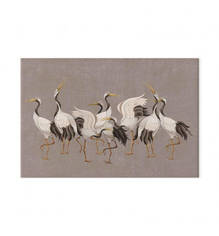 Quadro XXL - Crane dance – bright silhouettes of birds against a warm grey background with texture
