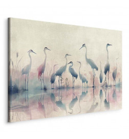 Canvas Print - Birds by the lake - herons painted in watercolour in delicate grey and pink colours