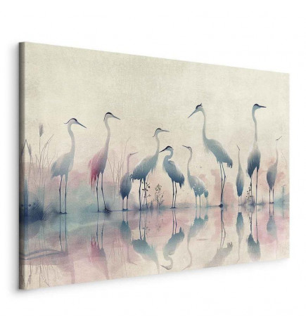 Slika - Birds by the lake - herons painted in watercolour in delicate grey and pink colours