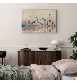 Canvas Print - Birds by the lake - herons painted in watercolour in delicate grey and pink colours
