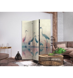 Paravento - Birds by the lake – herons painted in watercolours in delicate grey and pink colours