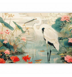 Foto tapete - By an Asian pond - an illustration in the style of a Japanese engraving, depicting a heron