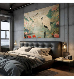 DYI Large Canvas Print - By an Asian pond - an illustration in the style of a Japanese engraving, depicting a heron