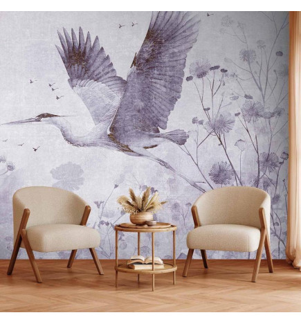 Wall Mural - Majestic flight - a crane in flight in monochrome