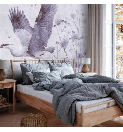 Wall Mural - Majestic flight - a crane in flight in monochrome