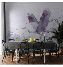 Wall Mural - Majestic flight - a crane in flight in monochrome