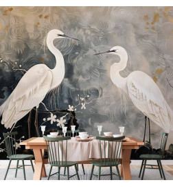 Fotobehang - Herons and cherry blossoms - oriental-style illustration depicting birds