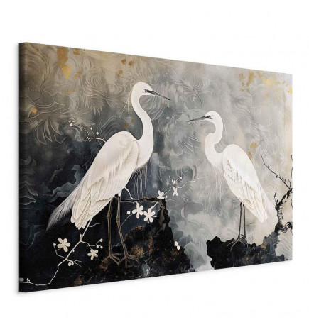 DYI Large Canvas Print - Herons and cherry blossoms - oriental-style illustration depicting birds