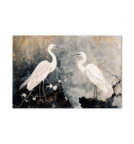 Wandbild XXL - Herons and cherry blossoms - oriental-style illustration depicting birds