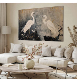 Wandbild XXL - Herons and cherry blossoms - oriental-style illustration depicting birds