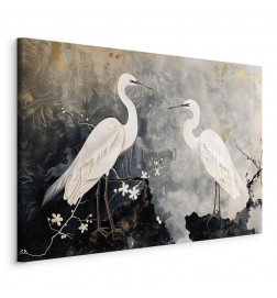 Paveikslas - Herons and cherry blossoms - oriental-style illustration depicting birds