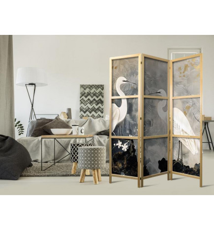 Paravento giapponese - Herons and cherry blossoms - oriental-style illustration depicting birds