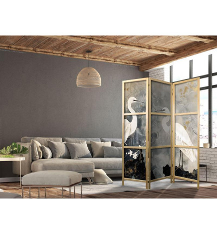 Paravento giapponese - Herons and cherry blossoms - oriental-style illustration depicting birds