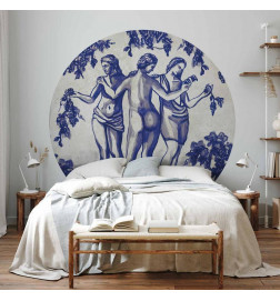 Fototapet rotund - Ancient vineyard - three women in a portal painted with blue ink