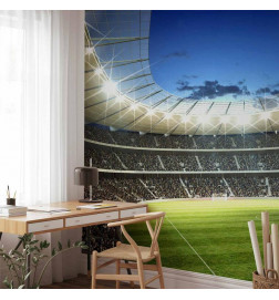 Fototapeet - Football pitch - illuminated stadium with crowded stands