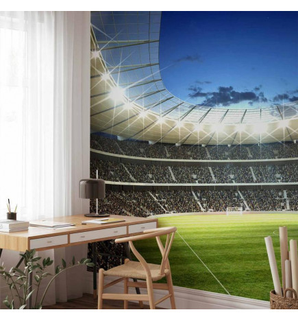 Foto tapete - Football pitch - illuminated stadium with crowded stands