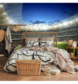 Fototapetti - Football pitch - illuminated stadium with crowded stands